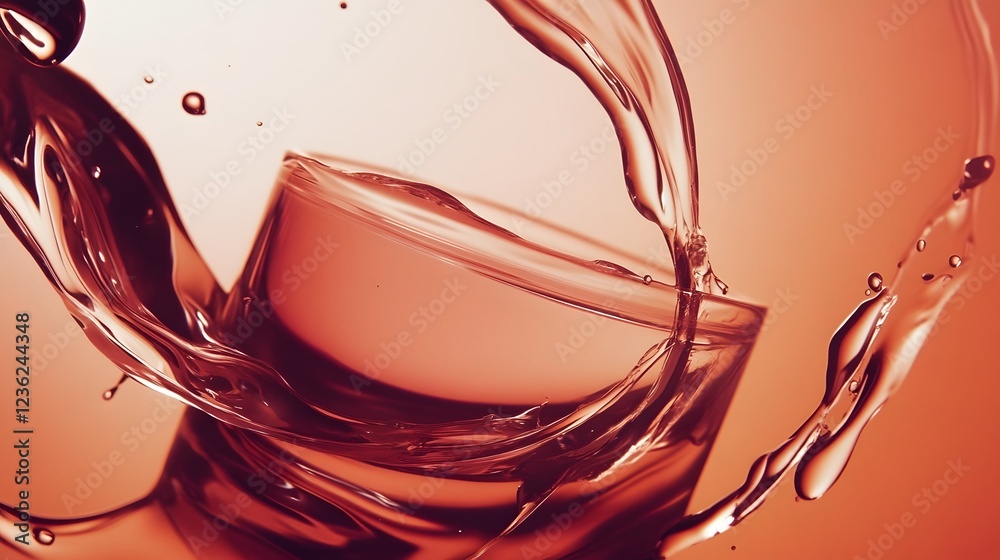 Poster Captivating image of a vibrant splash of premium liquor such as whiskey scotch or vodka in an elegant glassware evoking a sense of indulgence  The dynamic motion and fluid shapes create a mesmerizing