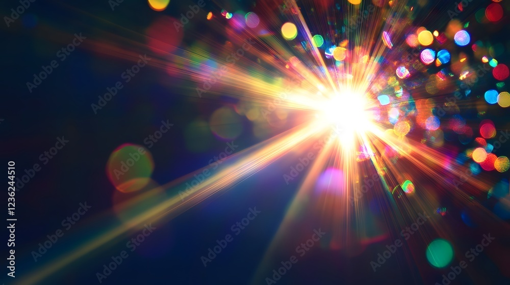 Poster captivating light burst explosion radiating with a dazzling cosmic glow emitting powerful beams of i