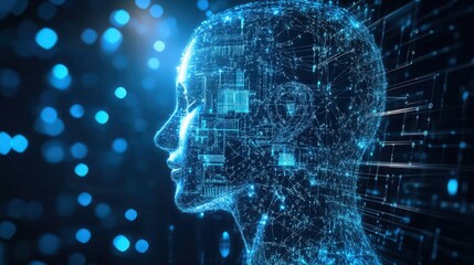 Fototapeta premium Digital Human Profile Artificial Intelligence Concept with Technology Circuitry and Data Flow