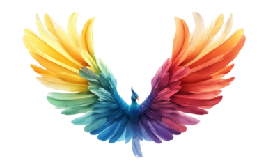 A Multicolored Phoenix Symbolizing Transformation Isolated On Transparent Background.
