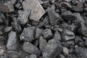 Close-up of black natural coal background for energy and industrial concepts. Danger for health and environmental impact of the coal industry