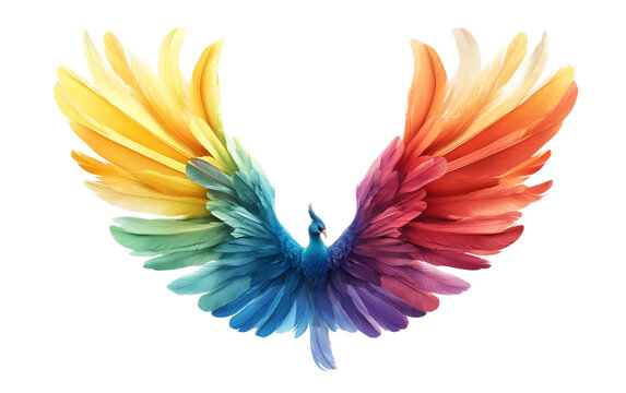 A Multicolored Phoenix Symbolizing Transformation Isolated On Transparent Background.