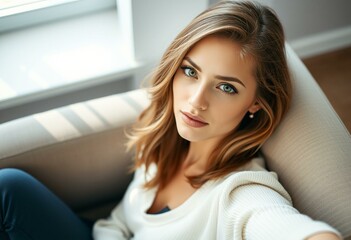 Naklejka premium Photorealistic portrait of a stylish woman with natural light