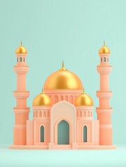 Fototapeta premium Stunning 3d illustration of a golden dome mosque architectural design serene environment artistic viewpoint