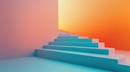 Pastel spiral staircase ascending towards warm light