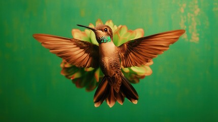 Obraz premium Hummingbird in Flight with Colorful Background and Flower