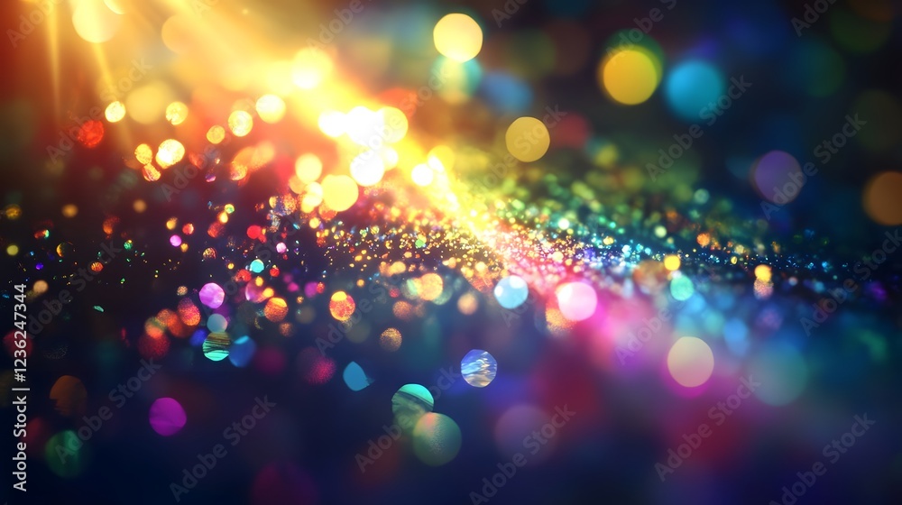 Poster dazzling multicolored sparkles and glitters on a dark background evoking a magical and festive ambia