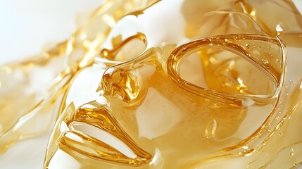 Mesmerizing abstract art featuring a golden fluid composition with shimmering droplets swirling patterns and a luxurious opulent aesthetic  The flowing