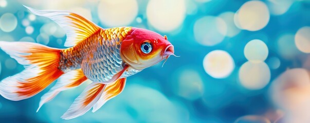 Fototapeta premium Vibrant Goldfish Swimming Gracefully in a Colorful Underwater Scene