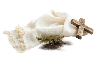 The Sacred Communion Cloth with Ash Smudges Isolated On Transparent Background.