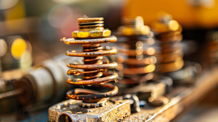 Detailed shot of metal springs and pulleys in garage setting