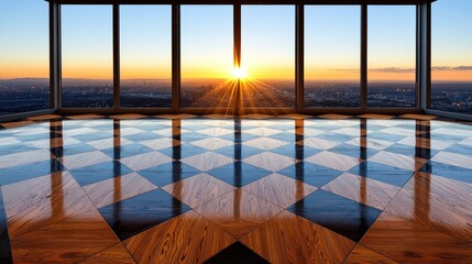 Fototapeta premium Cityscape sunset view from high-rise office