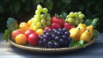 Colorful Fruit Platter with Grapes and Berries 3d animation