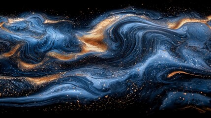 Abstract swirling gold and blue paint texture
