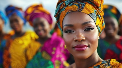 Fototapeta premium Woman wearing traditional African clothing and accessories, celebrating cultural heritage through fashion.