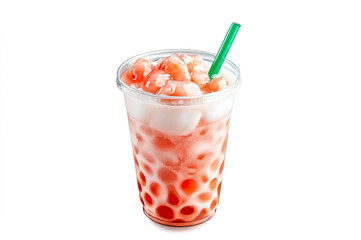 Refreshing Strawberry-Infused Beverage with Creamy Toppings and Straw
