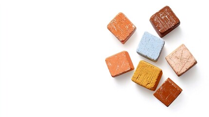 Colorful Square Chalk Pieces on White Background for Art Projects