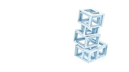 Minimalist Stack of Transparent Cubes on White Background
