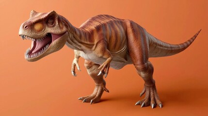 Realistic 3D Dinosaur Model on Orange Background for Visual Projects