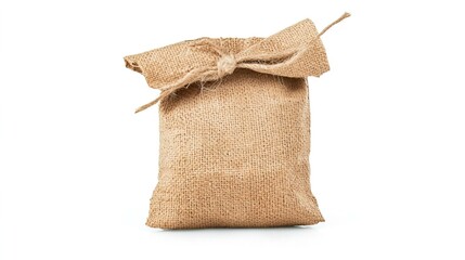 Rustic Burlap Sack with Twine Closure on Neutral Background