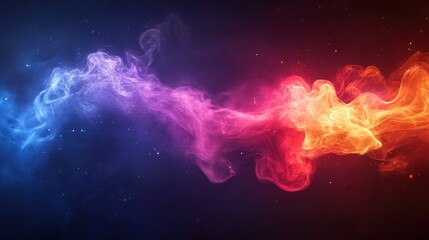 Abstract colorful smoke swirls, dark background, design element