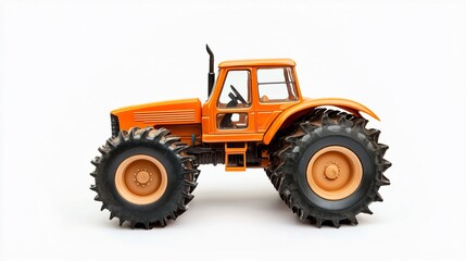 Bright Orange Tractor with Large Tires on White Background