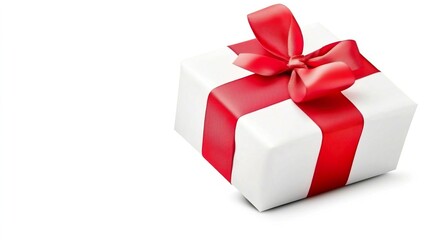 Obraz premium Elegant White Gift Box with Red Ribbon for Special Occasions