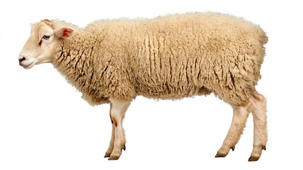 Fluffy White Sheep Standing on a Simple White Background