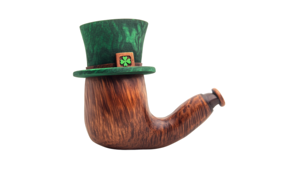 The Traditional Wooden Pipe Associated with Leprechauns Isolated On Transparent Background.