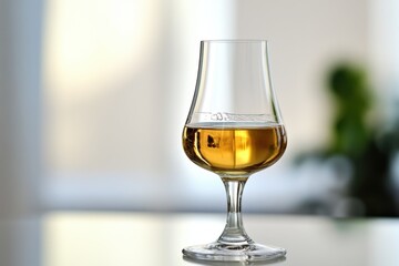 A glass of amber liquid sits on a table
