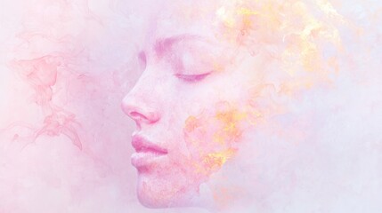 Subtle Interplay of Watercolor Stains in Serene Face Artwork