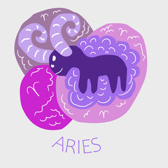 Vector abstract hand drawn illustration of Aries zodiac sign. Aries sign, horoscope, zodiac sign. Color harmony, hand drawn elements.