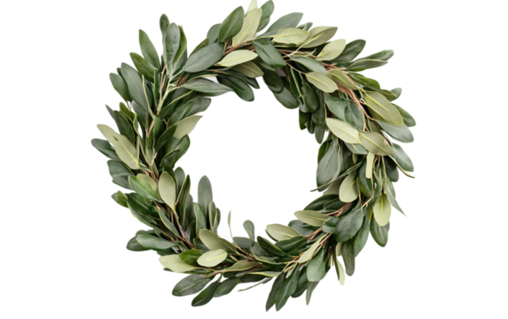 The Timeless Wreath of Olive and Laurel Branches Isolated On Transparent Background.