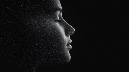 Ethereal Woman's Profile Surrounded by Fine Threads of Stardust