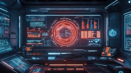 Obraz premium High-tech glowing holographic visuals with seamless graphs and data overlays, symbolizing futuristic progress