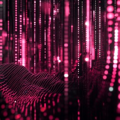 Abstract Digital Landscape with Neon Lights and Flowing Lines