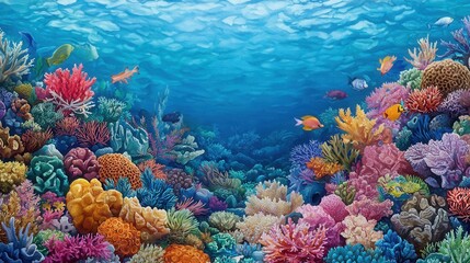 Obraz premium Vibrant Underwater Coral Reef Scene with Colorful Marine Life