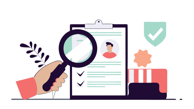 The process of checking documents using a magnifying glass, attention to detail. The concept is related to auditing, certification and document management