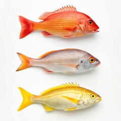 Fototapeta premium Set of three different colorful fish on a white background