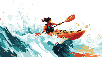 Kayaking and Rafting silhouette. water sport, race, transport concept. different action, pose. monochrome vector illustration.