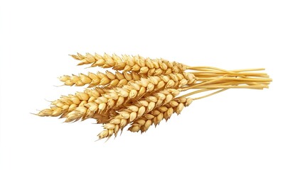Golden Wheat Stalks Bundled Together on White Background