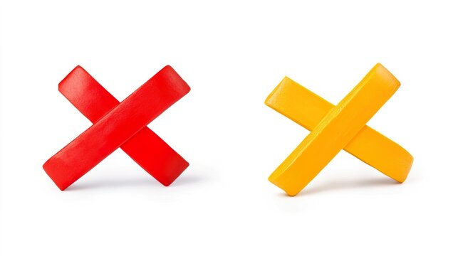 Colorful Red and Yellow Cross Shapes Isolated on White Background