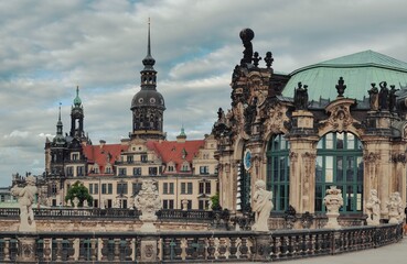 A breathtaking view of Dresden’s historic skyline from the Zwinger Palace. The intricate Baroque details, statues, and red-roofed castle create a perfect blend of art, history, and architecture.