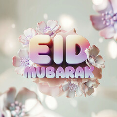 eid mubarak text with greeting card design with flowers 