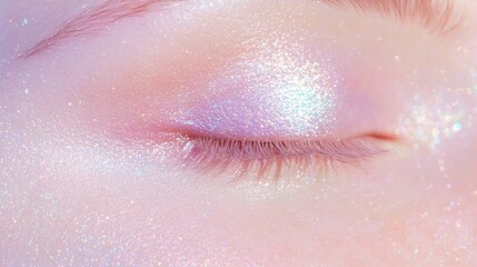 Close-Up of Shimmering Eyelids with Sparkling Colors and Textures