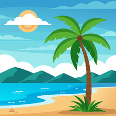 tropical island with palm trees vector design