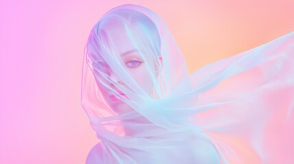 Obraz premium Ethereal Portrait of a Woman with a Transparent Veil and Soft Light