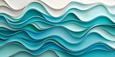 Obraz premium Abstract Background, Elegant 3D Seamless Pastel Light Gradient Turquoise Monochromatic Wave Pattern