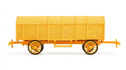 Yellow Vintage Toy Wagon with Wooden Texture and Detailed Design