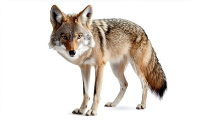Fototapeta premium Coyote Standing Gracefully on White Background with Curious Expression